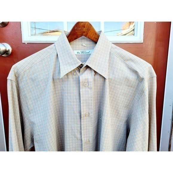 Ben Sherman Orange Blue Plaid, Long Sleeve Button Down Preppy Shirt - Picture 5 of 13